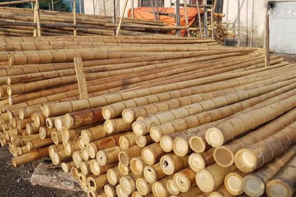 Bamboepalen foto stapel buiten